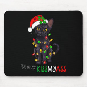 Fun Black Cat Merry Kissmy Xmas Pajamas Chritsmas Mousepad