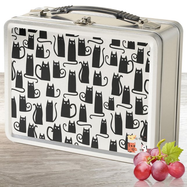 Fun Black Cat Metall Brotdose (Fun black kitty cat pattern metal lunch box)