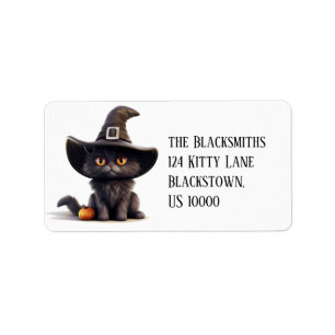 Fun Black Cat mit Hexenhut Rückgabe Adressaufkleber