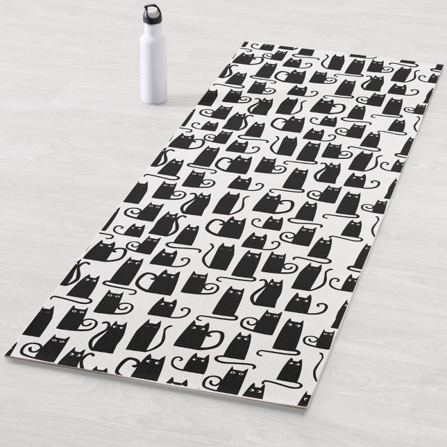 Fun Black Cat Pattern Yogamatte (Fun Black Cat yoga mat for animal lovers)