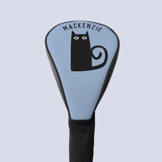 Fun Black Cat Personalized Golf Headcover (Fun black cat personalized custom name golf head cover for golfing animal lovers)