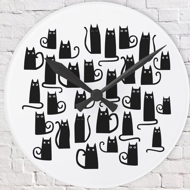 Fun Black Cat Runde Wanduhr (Fun black cat wall clock)