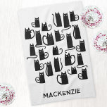 Fun Black Cats Personalisierter Name Geschirrtuch<br><div class="desc">Spaß und glückliche kleine schwarze Katzen. Originelle Kunst von Nic Squirrell. Ändern Sie den Namen oder den Text,  um ihn anzupassen.</div>