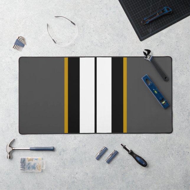 Fun Black Dunkel Gray White Racing Streifen Schreibtischunterlage (Arbeitsplatz)