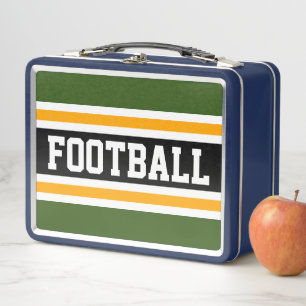 Fun Black Forest Green Yellow FUSSBALL Streifen Metall Brotdose