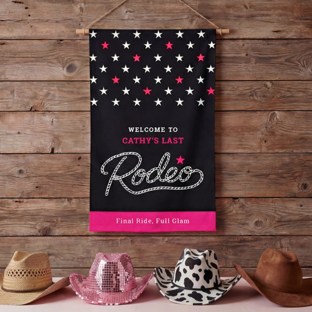 Fun Black Hot Pink Last Rodeo Bachelorette Party Banner (Von Creator hochgeladen)