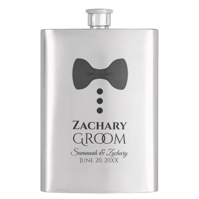 Fun Black Krawatte Tuxedo Groom Silver Flask Flachmann (Vorderseite)