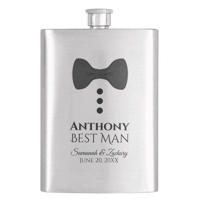 Fun Black Krawatte Tuxedo Trauzeuge Silver Flask Flachmann (Vorderseite)