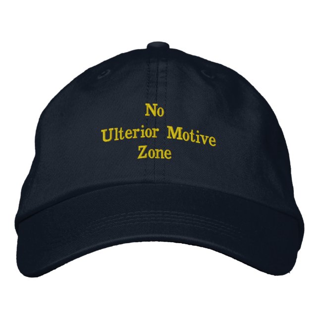 Fun Black 'No Ulterior Motive Zone' Bestickte Baseballkappe (Vorderseite)