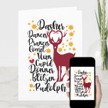 Fun Black Script Santa Reindeer Name Weihnachten<br><div class="desc">Spaß Schwarzes Script Weihnachtsmann Name Weihnachtskarte. Wie viele Rentiere hat der Weihnachtsmann und wie heißen sie? Mit dieser niedlichen und lustigen Urlaubskarte senden Sie Ihren Lieben herzliche Wünsche und Grüße. Herzlichen Glückwunsch an alle einen schönen Urlaub und ein Phantastisches Neues Jahr!</div>