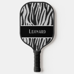 Fun Black & White Imitats Zebra Muster mit Name Pickleball Schläger