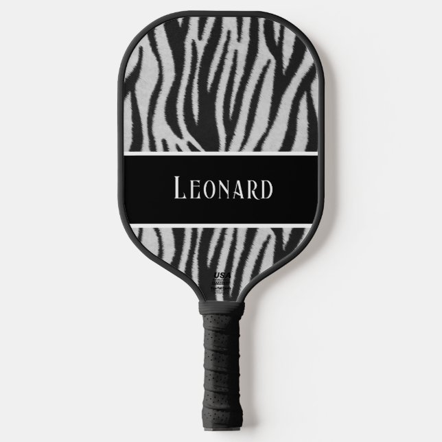 Fun Black & White Imitats Zebra Muster mit Name Pickleball Schläger (Vorderseite)