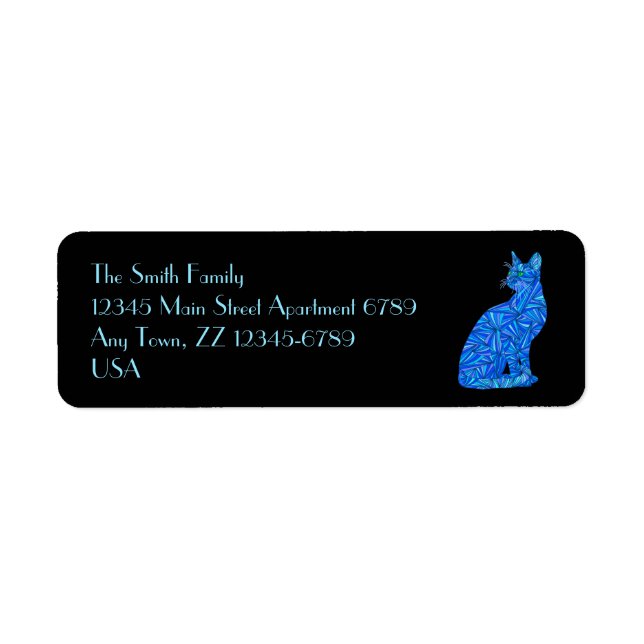 Fun Blue Abstrakt Sitting Cat Art Address Labels (Vorne)