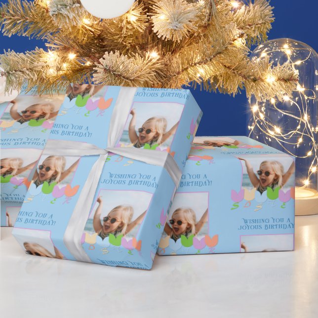 Fun Blue Birthday Personalisiert Foto Tulip Blume Geschenkpapier (Feiertage)