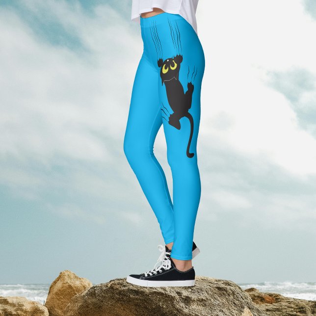 Fun Blue Black Cat Scratchig Asymmetrischer Cartoo Leggings (Von Creator hochgeladen)