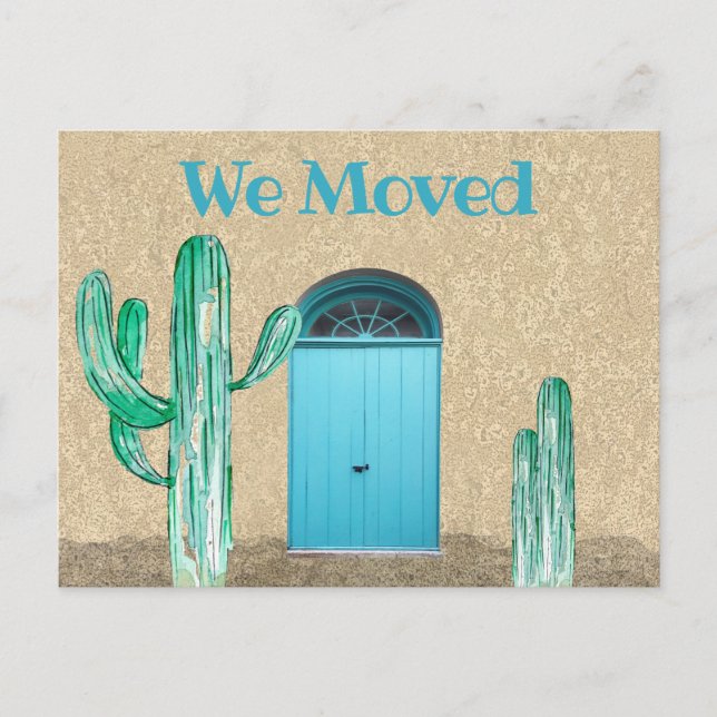 Fun Blue Doors Cactus we moved Announcement Postkarte (Vorderseite)