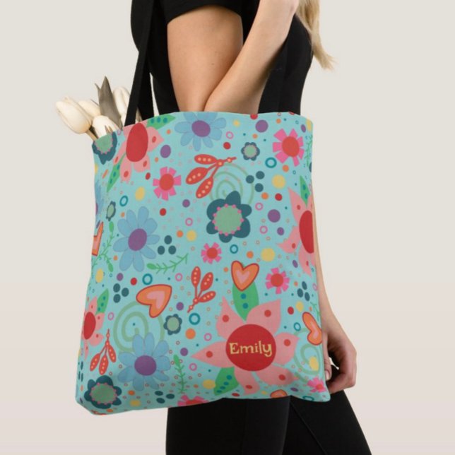 Fun Blue Funky Floral Inspirivity Tasche (Von Creator hochgeladen)