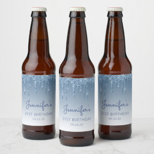 Fun Blue Glitzer Tropfen 21. Geburtstag Party Bierflaschenetikett