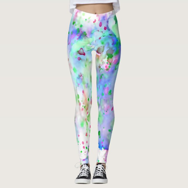 Fun Blue Green Lila & Pink Paint Spritzer Leggings (Vorderseite)