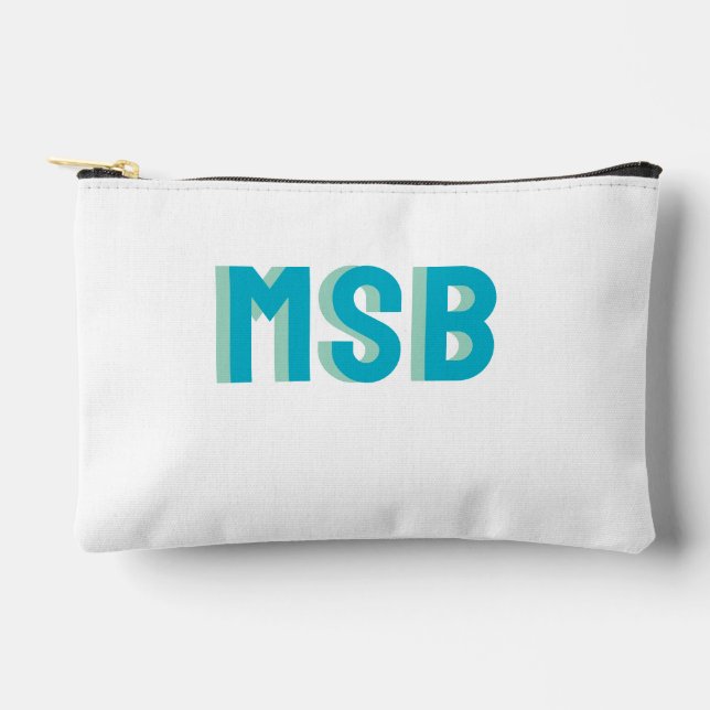 Fun Blue Green Shadow Block Monogram, Custom Zubehörtasche (Vorderseite)