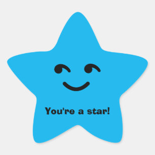 Fun Blue Happy Lächeln Gesicht Sie sind ein Star S Stern-Aufkleber