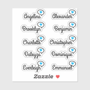 Fun Blue Heart Speech Bubble Guest List 10 Names Aufkleber