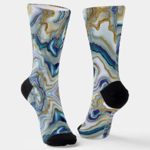 Fun Blue Mix Marbled Agate Mineral Sliced Stone Socken