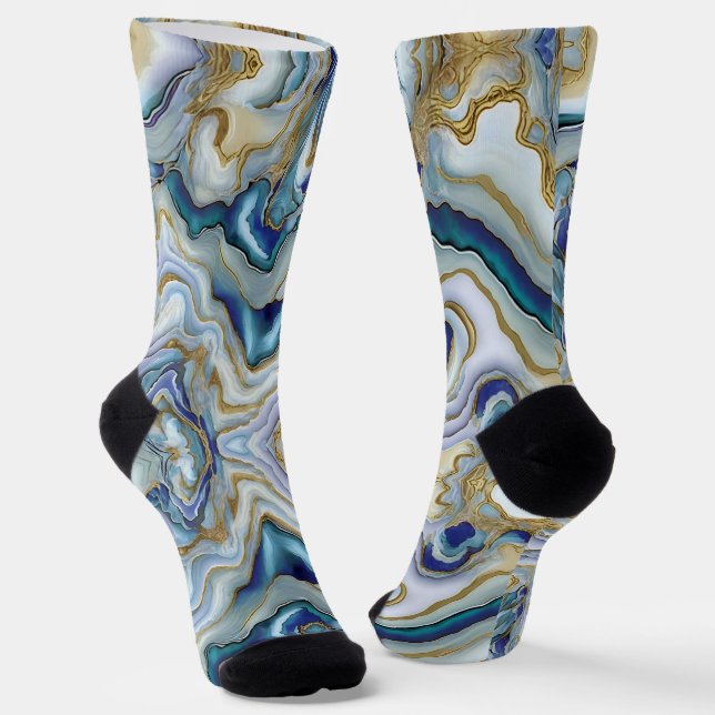 Fun Blue Mix Marbled Agate Mineral Sliced Stone Socken (Gewinkelt)