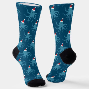Fun Blue Octopus Weihnachtsmannmütze Weihnachten Socken