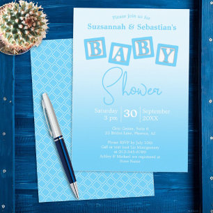 Fun Blue Ombre BABY Boy Blocks Einladung