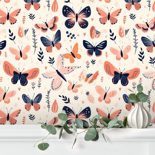 Fun Blue Orange Butterfly Floral Tapete (Von Creator hochgeladen)