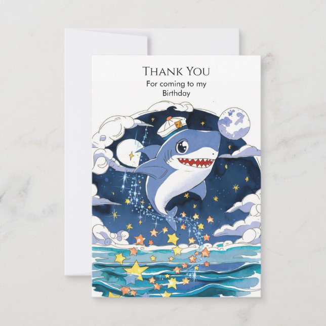 Fun Blue Pastel Shark Geburtstag Dankeskarte (Vorderseite)