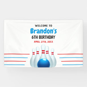 Fun Blue & Red Bowling Kinder 6. Geburtstag Banner