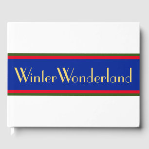 Fun Blue Red Green White Stripes WINTER WONDERLAND Gästebuch
