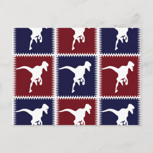 Fun Blue Red T Rex Dinosaur Square Muster Postkarte