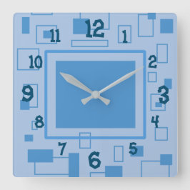 Fun Blue Retro Block Shapes Quadratische Wanduhr