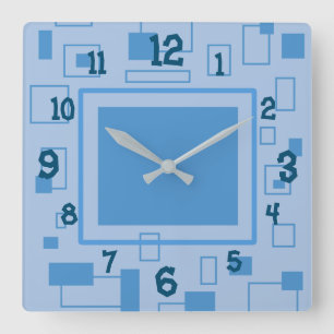 Fun Blue Retro Block Shapes Quadratische Wanduhr