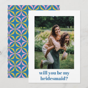 Fun Blue Retro Muster Bridesmaid Vorschlag Mitteilungskarte