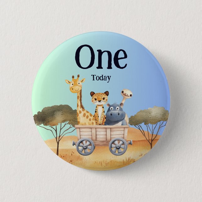 Fun Blue Safari 1st Birthday Button (Vorderseite)