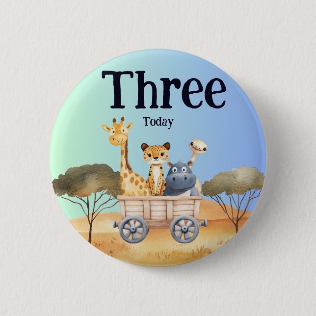 Fun Blue Safari 3rd Birthday Button (Vorderseite)