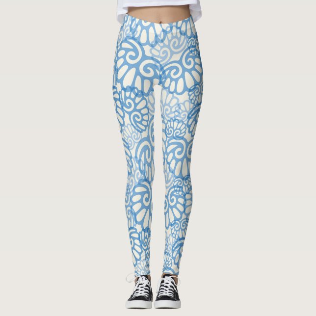 Fun Blue Seashell Leggings (Vorderseite)