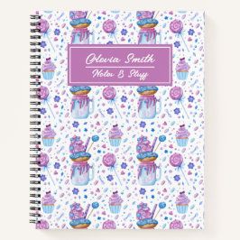 Fun Blue und Lila Cup Cake und Lollipop Notizbuch