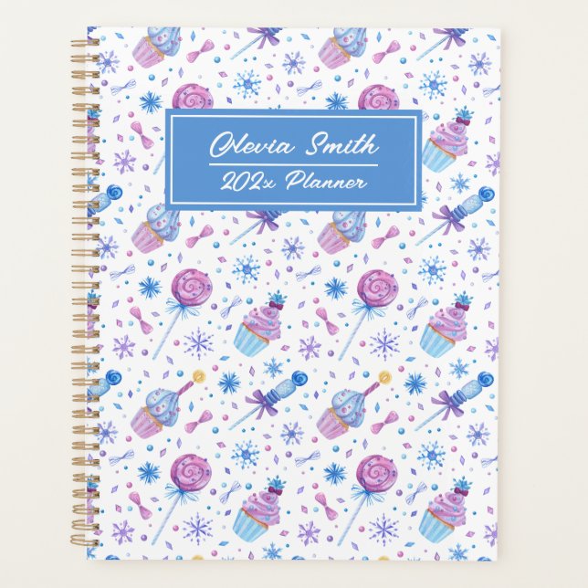 Fun Blue und Lila Snow Cup Cake und Lollipop Planer (Vorderseite)