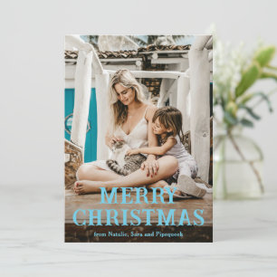 Fun Blue Vintag Schriftart Foto Moderne Weihnachte Feiertagskarte