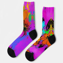 Fun Blume bunt abstrakte Orange Fuchsia Kitty Socken