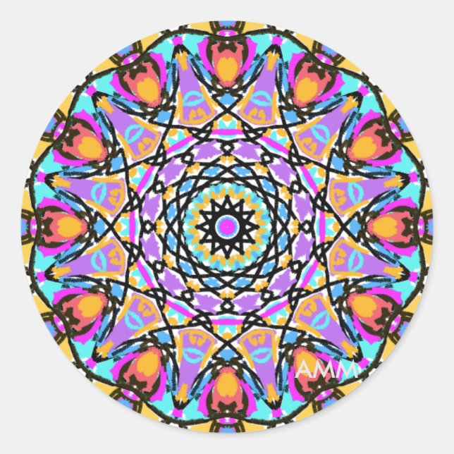 Fun Blume Kaleidoskop Runder Aufkleber (Vorderseite)