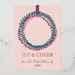 Fun Blush Pink Aquamarin Blue Wreath Rose Gold Folien Feiertagskarte
