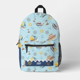Fun Boat Blue Print Cut Nähtasche Bedruckter Rucksack