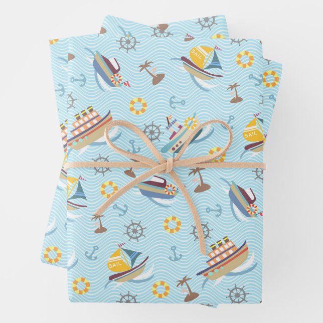 Fun Boats Blue Wrapping Paper Geschenkpapier Set (Beispiel)