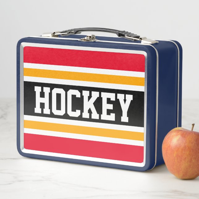 Fun Bold Black Bright Red Yellow HOCKEY Streifen Metall Brotdose (Beispiel)